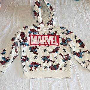Marvel White Hoodie with Red Logo and Blue Spider-Man Print